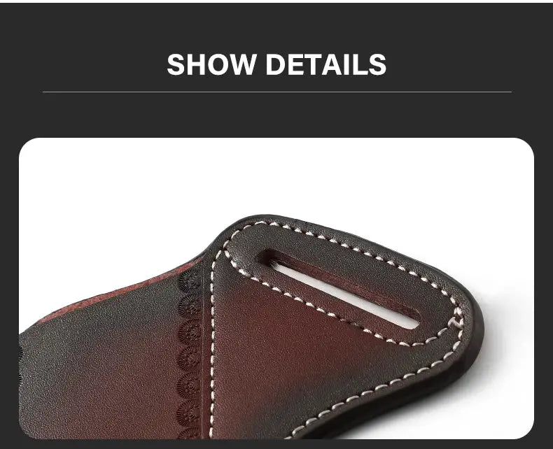 Leather knife sheath with belt loop, vintage brown cowhide and white stitching, EDC storage holster for outdoor gear