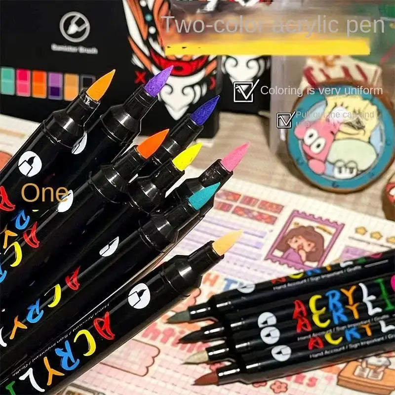 Professional 48 Color Acrylic Paint Markers Dual Tip Fine And Brush For Stone Wood Calligraphy And Art Projects