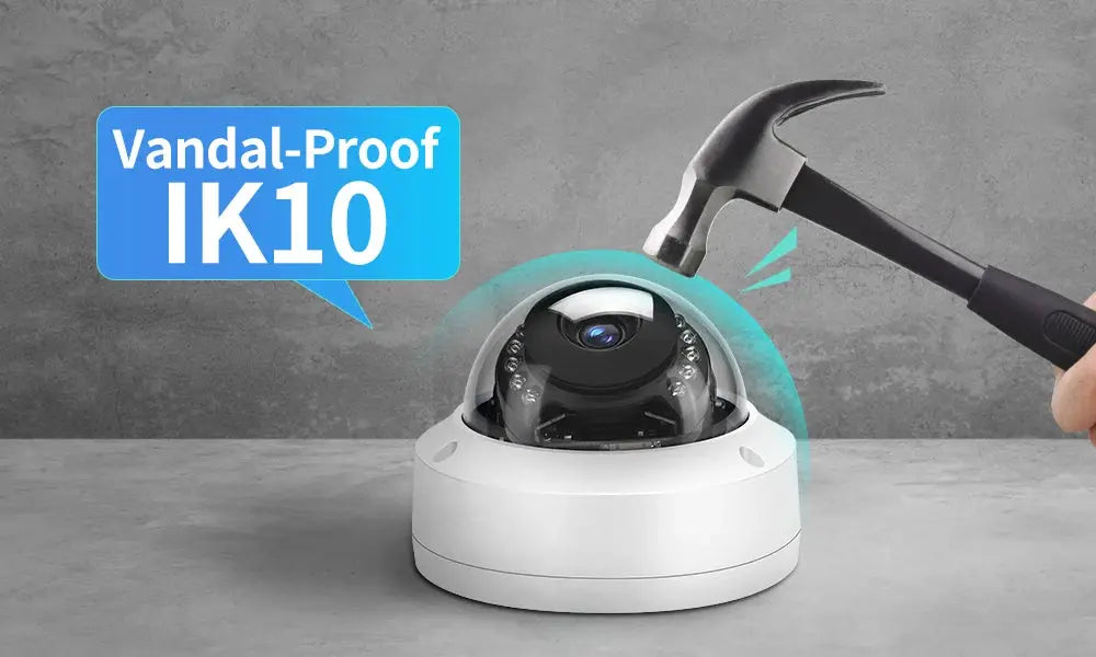 Outdoor vandal-proof IK10 dome security camera, white housing, 8MP 4K