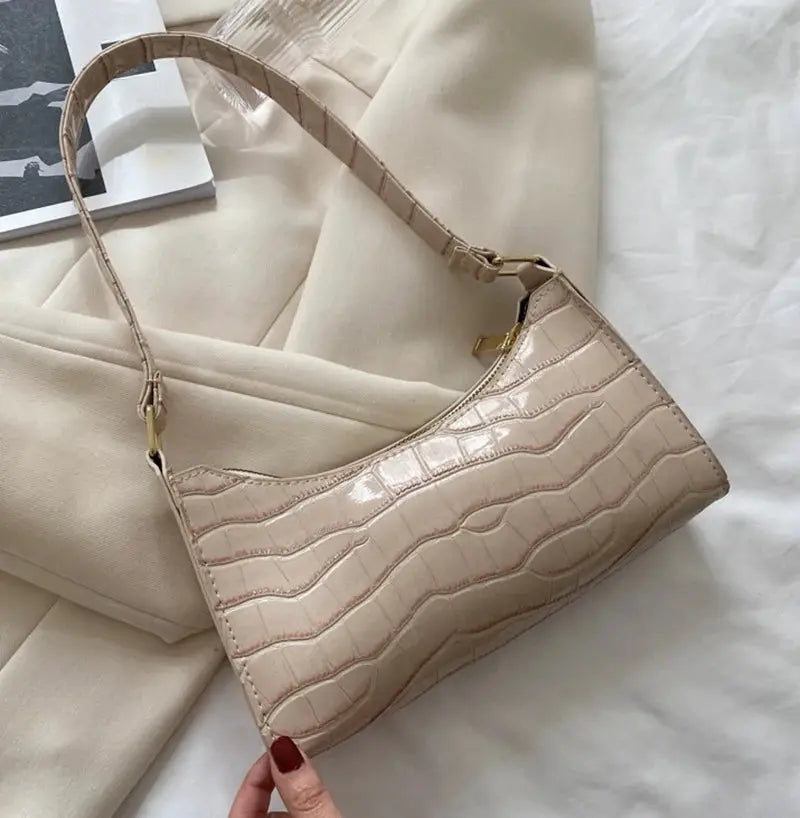 Underarm handbag by Simples Market, pale pink PU leather with alligator-pattern embossing for women