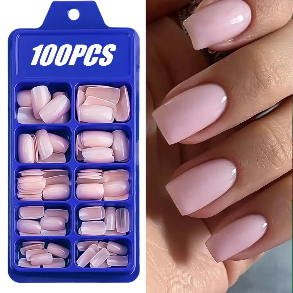Nailuxe Light Pink Press On Nails Short To Medium Square Full Cover Tips 100 Piece Set For Hands And Feet