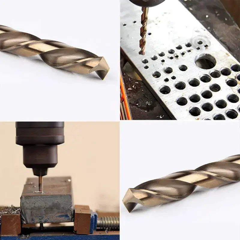 15 Piece M35 Cobalt Twist Drill Bits Set Straight Shank 1.5 To 10mm HSS Roasted Yellow Finish For Metal Drilling