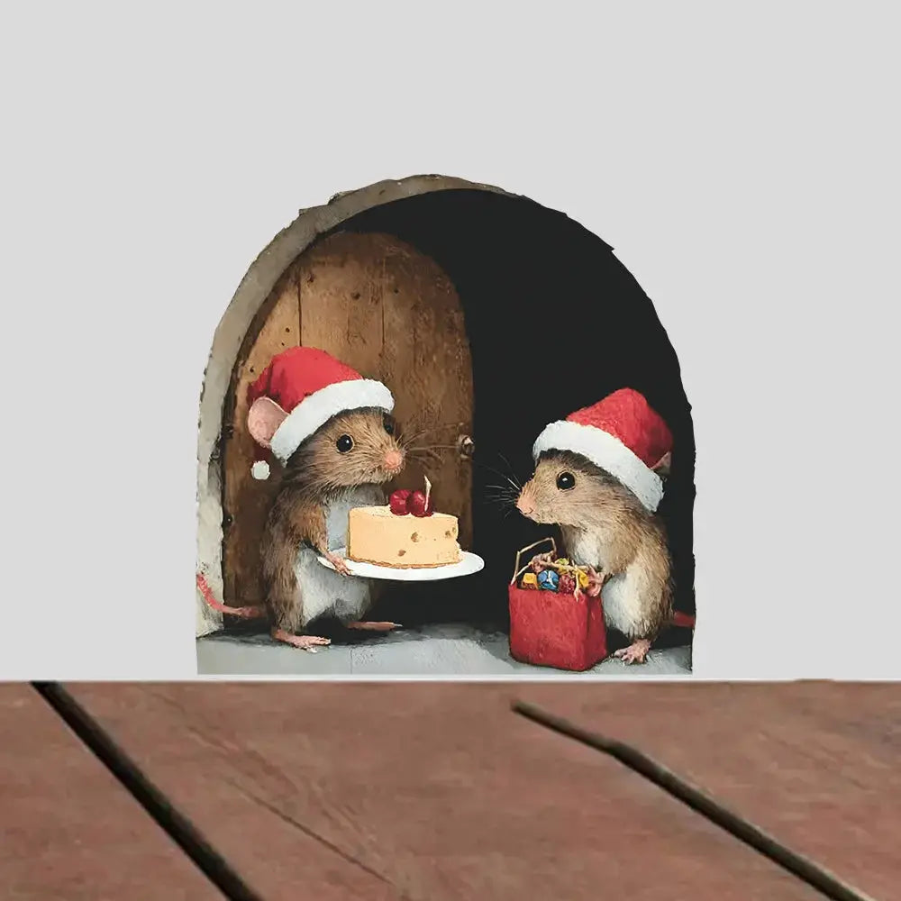 Cute Christmas Small Mouse Wall Stickers Home Decoration Noel Navidad Merry Christmas 2025 Happy New Year 2026