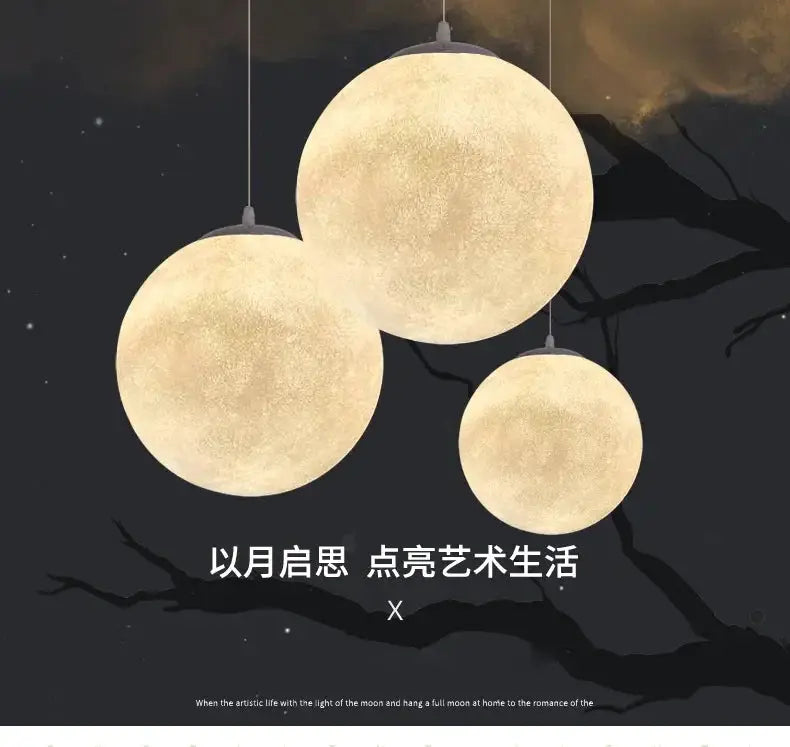 Nordic Moon LED pendant lights — three warm-white moon lamps for living room and dining