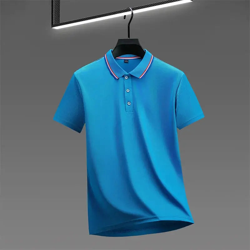 Men's blue polo shirt, solid color, short sleeves for casual summer wear