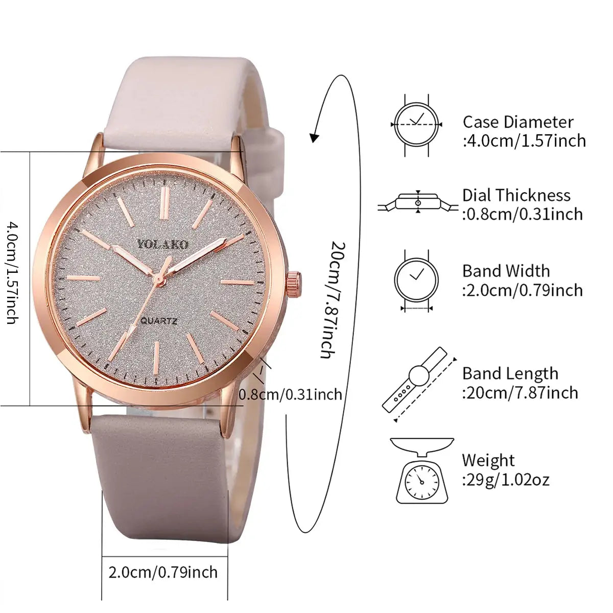 2-piece women's watches set with rose-gold case, glitter dial and gray leather bands by Simples Market