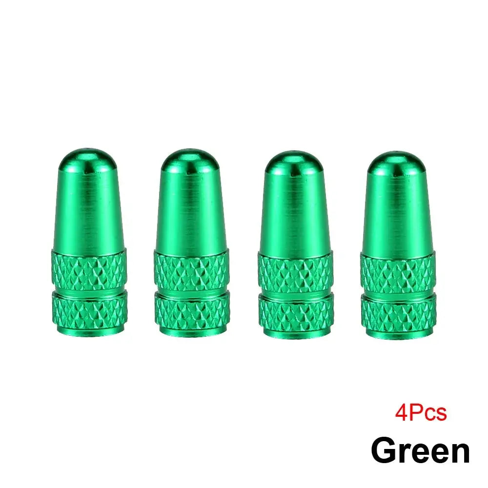 4-pack green aluminum Presta valve caps for bikes by Simples Market