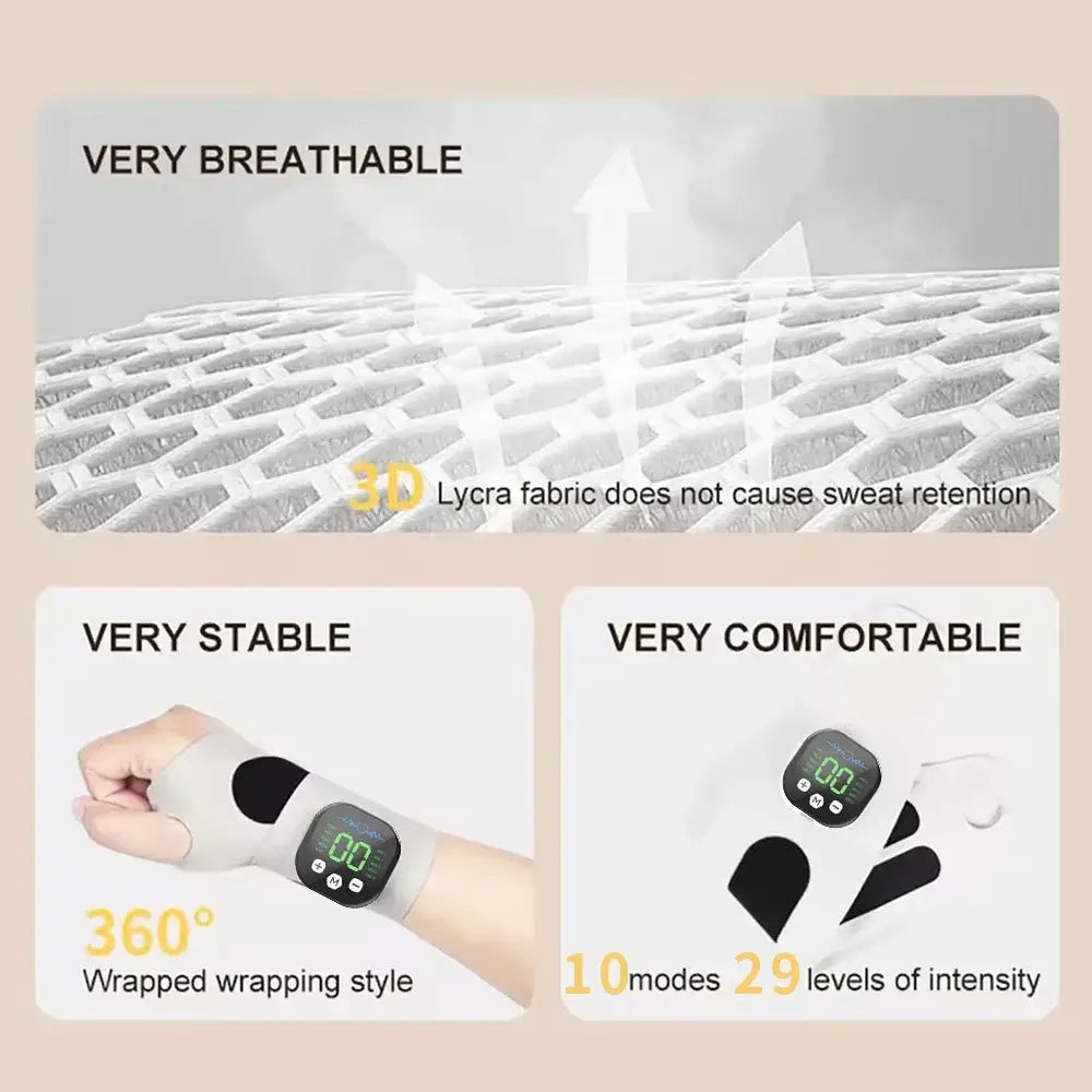 EMS cordless hand and wrist massager by Simples Market, 10 modes, 29 intensity levels, USB rechargeable wrap brace
