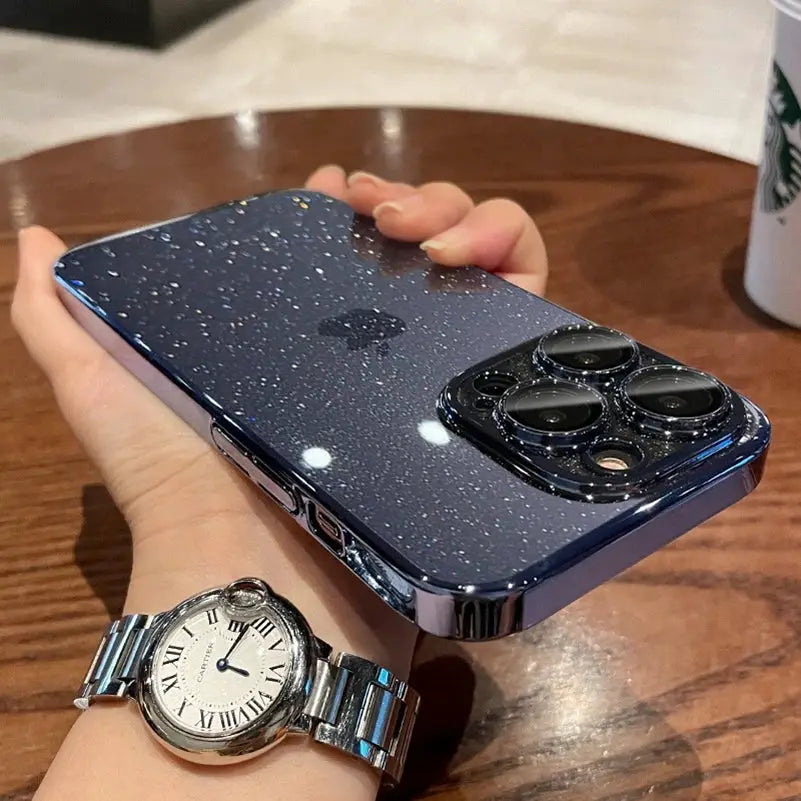 Luxury Glitter Transparent PC Case For iPhone 17 16 15 14 Pro Max 13 11 12 Bling Clear Shockproof Slim Cover