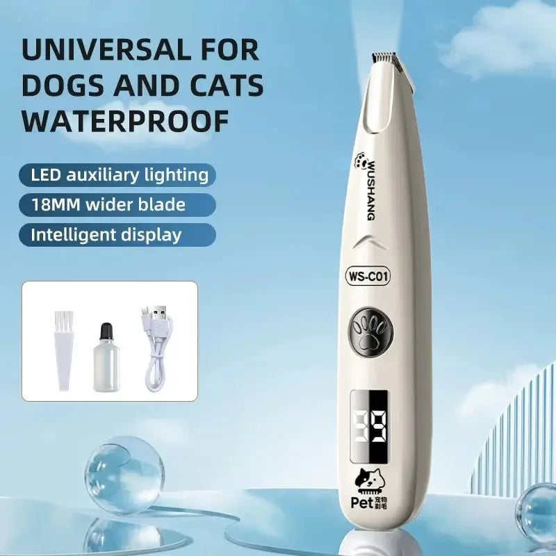 Pet Dog Electric Groomer Trimmer With LED Light Waterproof And Low Noise For Face Feet Ears Paws Cat Dog Shaver