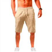Men's cotton shorts in beige, knee-length, casual fitness wear