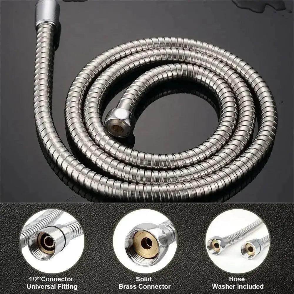 Simples Market flexible stainless steel shower hose, 1-3m, with solid brass 1/2-in connectors and hose washer included