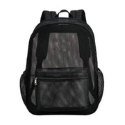 Simples Market Women's mesh backpack, black breathable travel bag with front zip pocket.