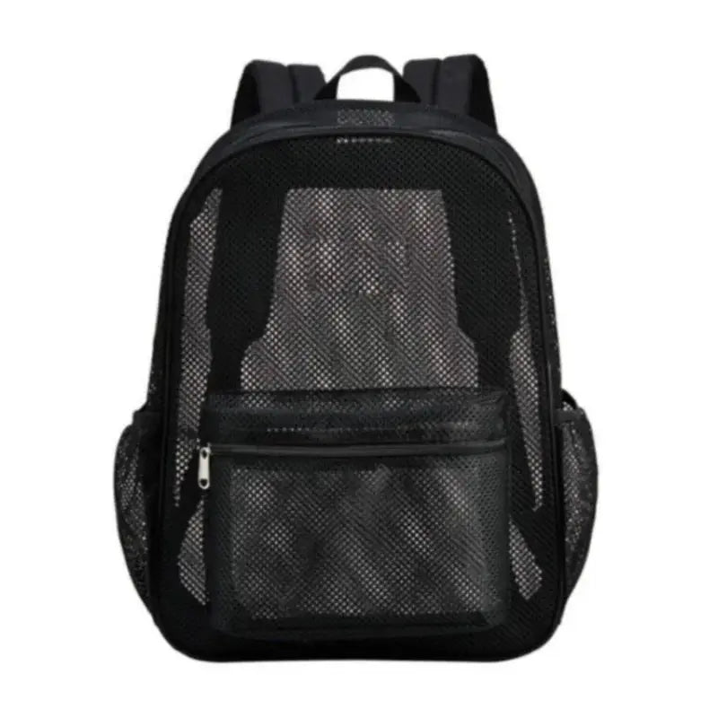 Simples Market Women's mesh backpack, black breathable travel bag with front zip pocket.