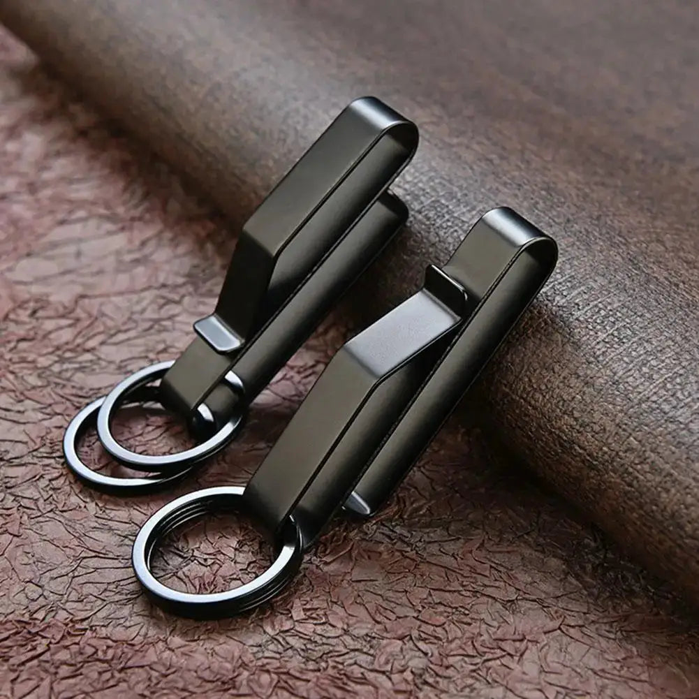 Stainless steel waist hook Molle key clip belt buckle, black-coated, outdoor keychain clip, 2-pack
