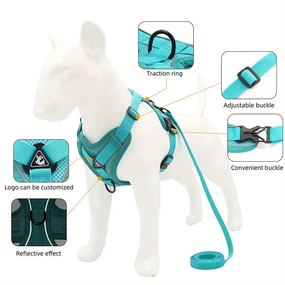 No Pull Dog Harness Leash Set Adjustable Reflective Vest for Small Dogs and Cats Quick Release Buckle