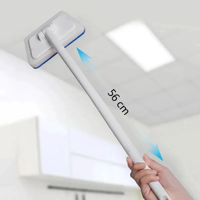 Bathroom sponge cleaning brush by Simples Market, long 56 cm white handle with blue-edged head for floors, tubs, tiles