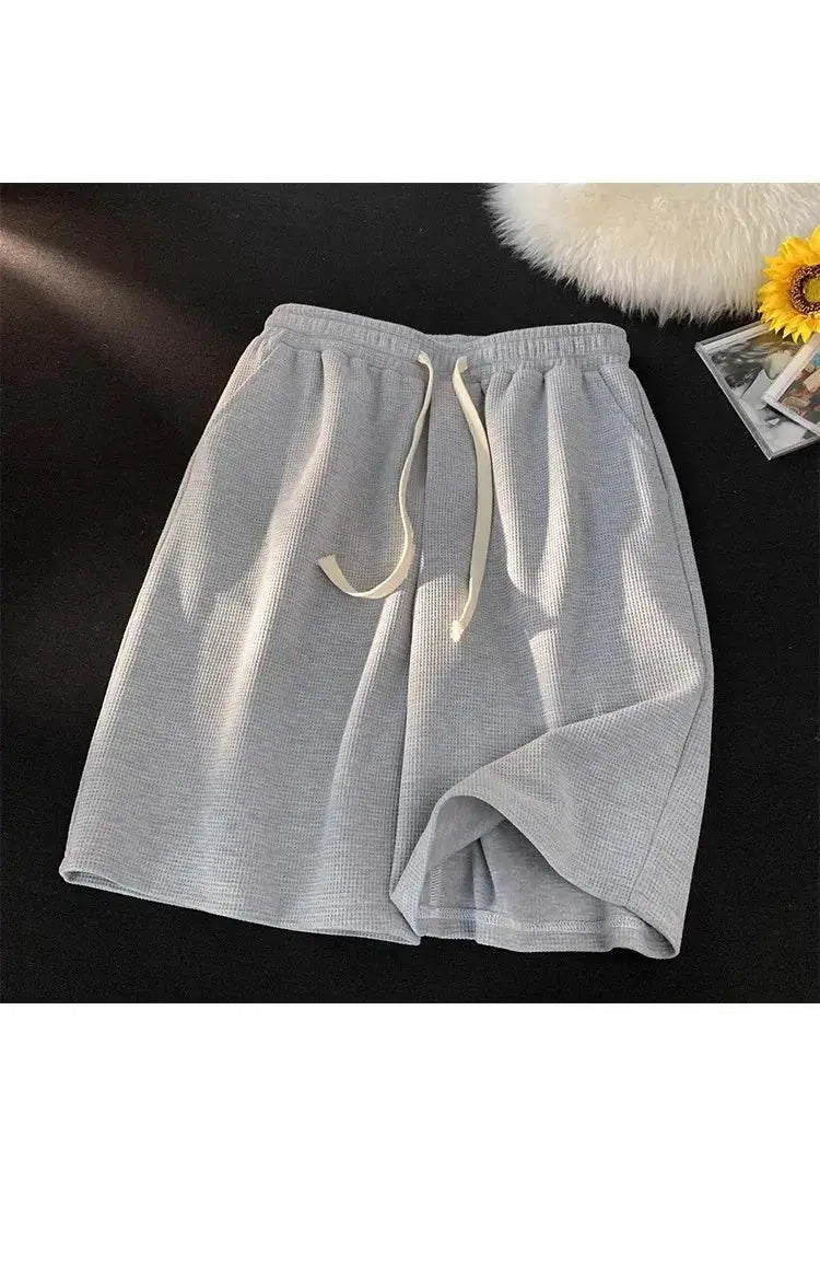 Simples Market waffle shorts gray loose-fit drawstring, men's casual summer beachwear