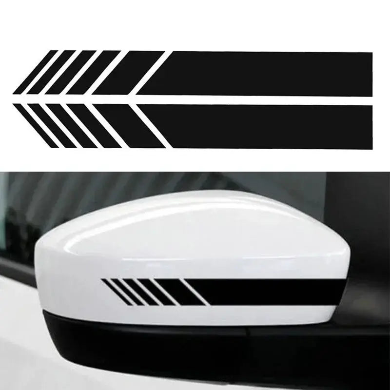 Car rearview mirror stripe decals; black diagonal chevron vinyl sticker for exterior styling, waterproof