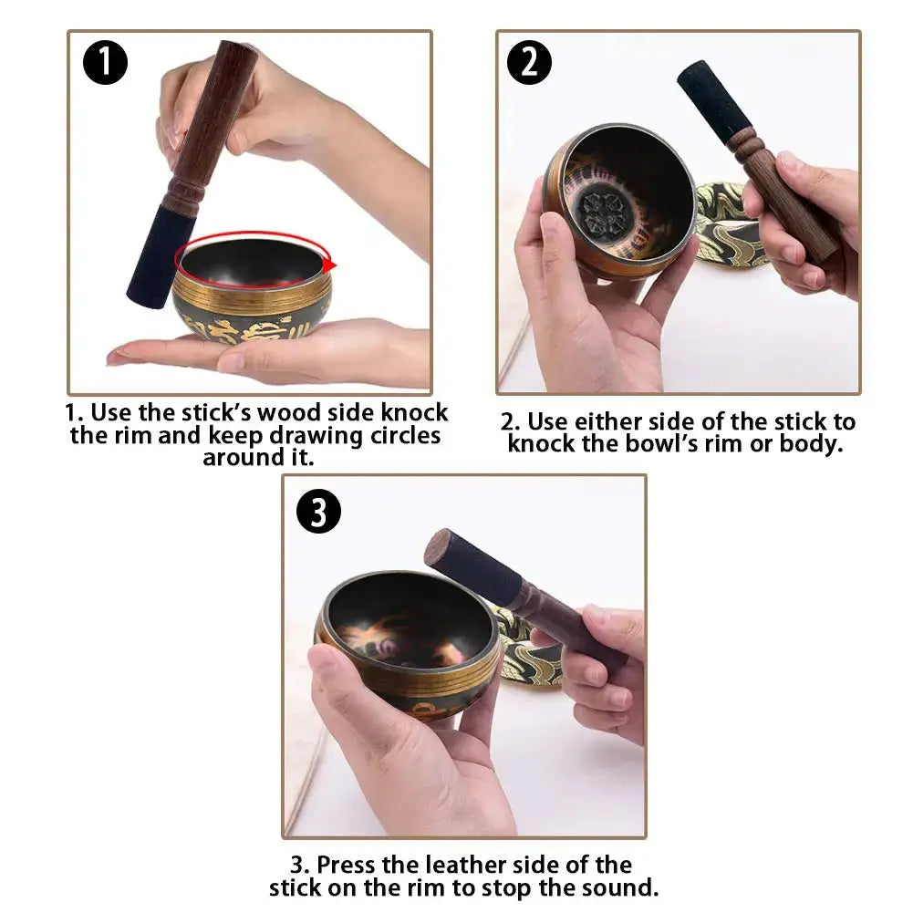 Tibetan Singing Bowl Set Lotus Design For Meditation Yoga Relaxation Chakra Healing Prayer And Mindfulness Gift