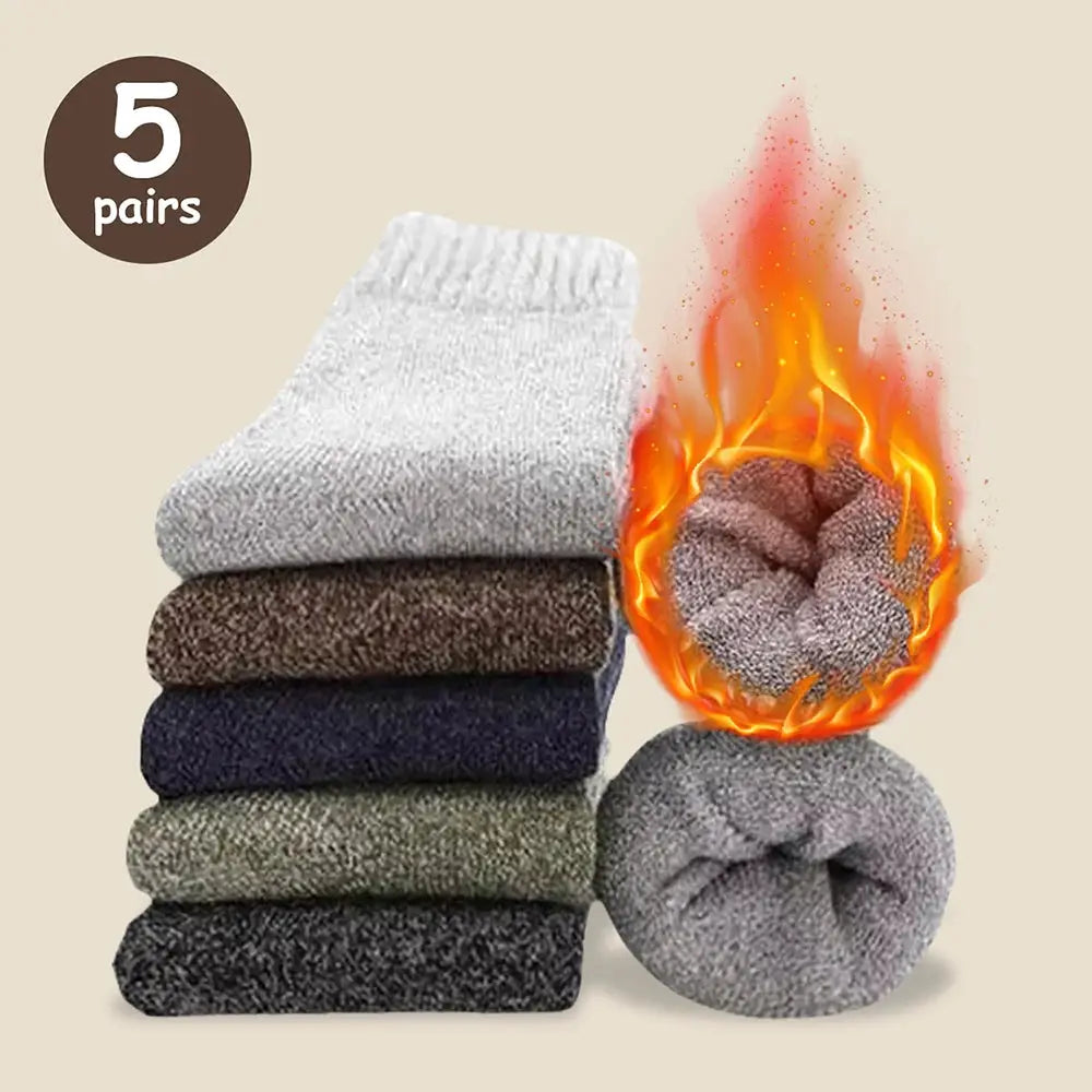 Men's Thick Mid Calf Warm Socks For Snow Boots Elastic Fit Thermal Insulated Knit Polyester Elastane Blend Solid Color