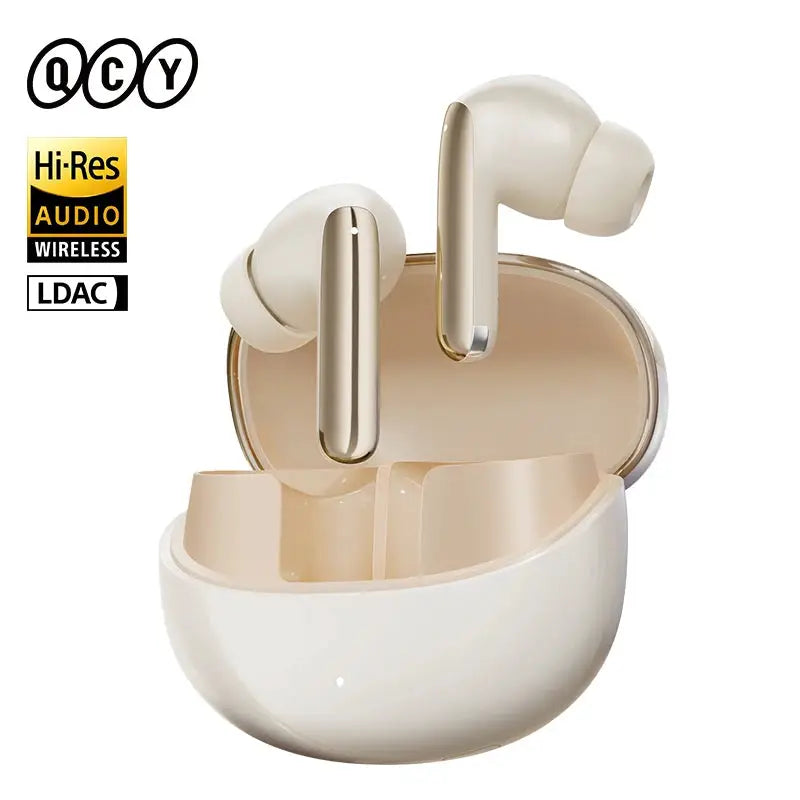 QCY MeloBuds Pro ANC wireless earbuds in beige with charging case (2 earbuds)