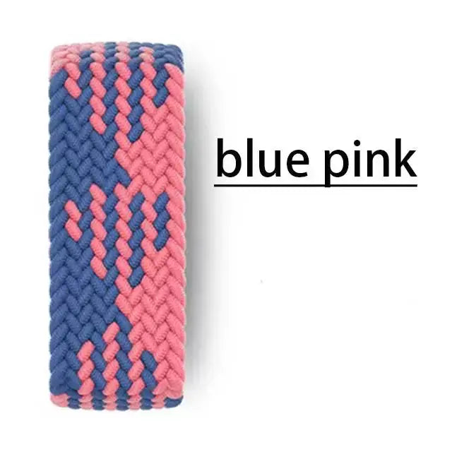 Simples Market braided Apple Watch band in blue and pink.