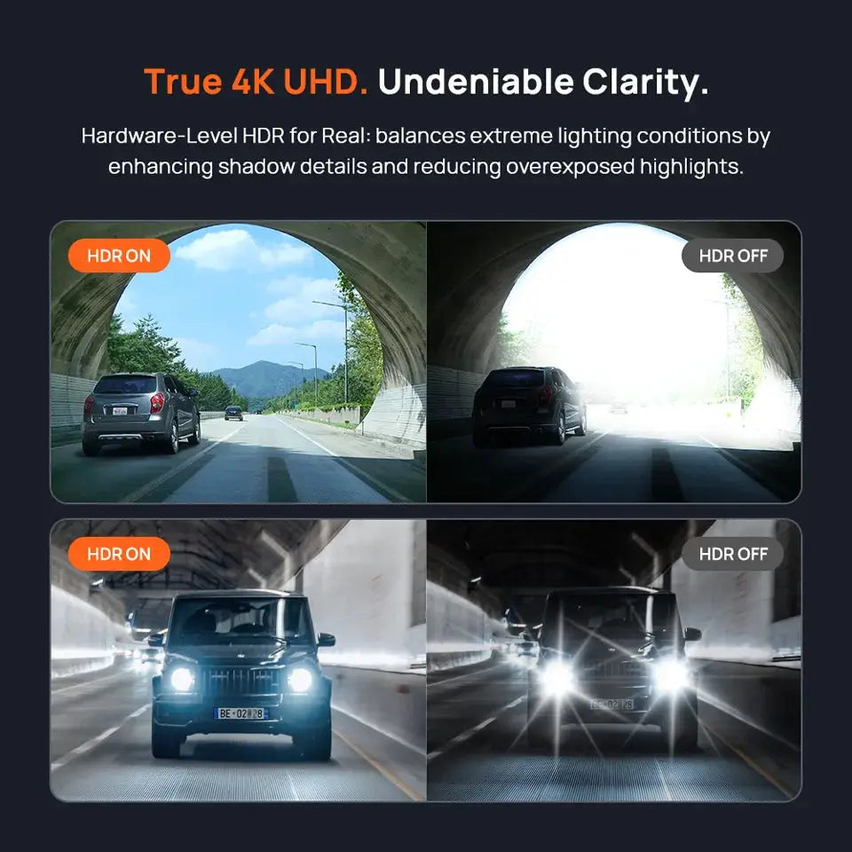Simples Market 70mai A800SE 4K dash cam with HDR on/off quad-view display