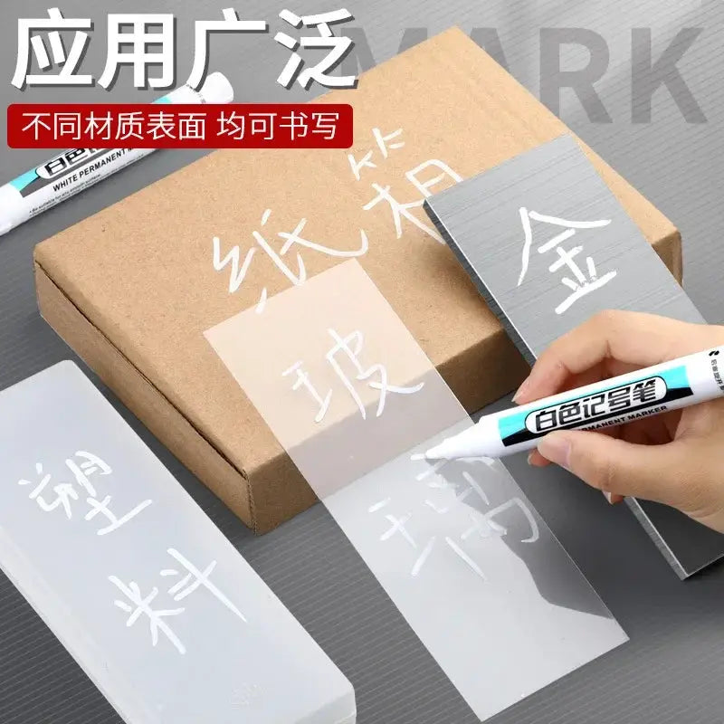 White permanent marker pens by Simples Market with 0.7/1.0/2.5mm nibs, waterproof on wood, plastic, metal and ceramic