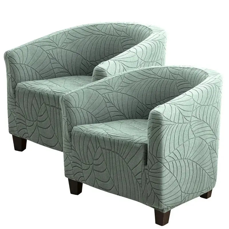 Elastic club chair covers set of 2 in green leaves jacquard fabric for armchairs.