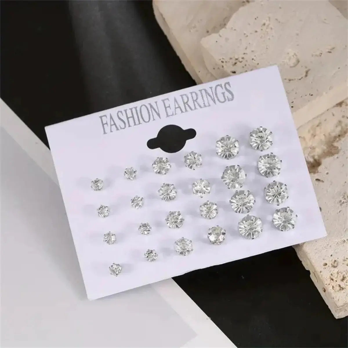AuroraStone 12 Pairs Stainless Steel Gemstone Bud Stud Earrings Unisex Everyday Fashion Jewelry Gift