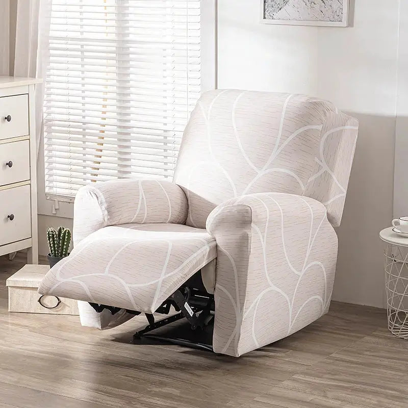 Simples Market beige recliner cover with white curved lines; stretch cover for 1/2/3 seat recliners