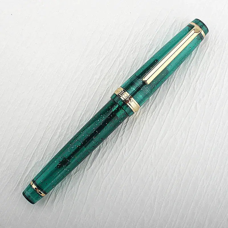 Jinhao 82 green acrylic fountain pen with gold trim and clip, converter included