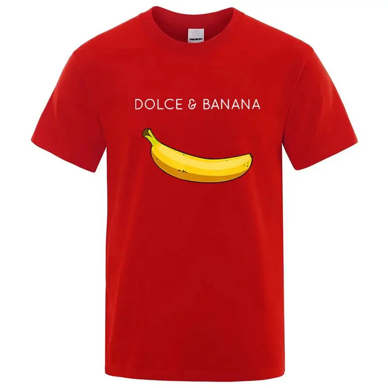 Summer Men's 100 Percent Cotton Banana Print T Shirt Loose O Neck Short Sleeve Casual Top Tee