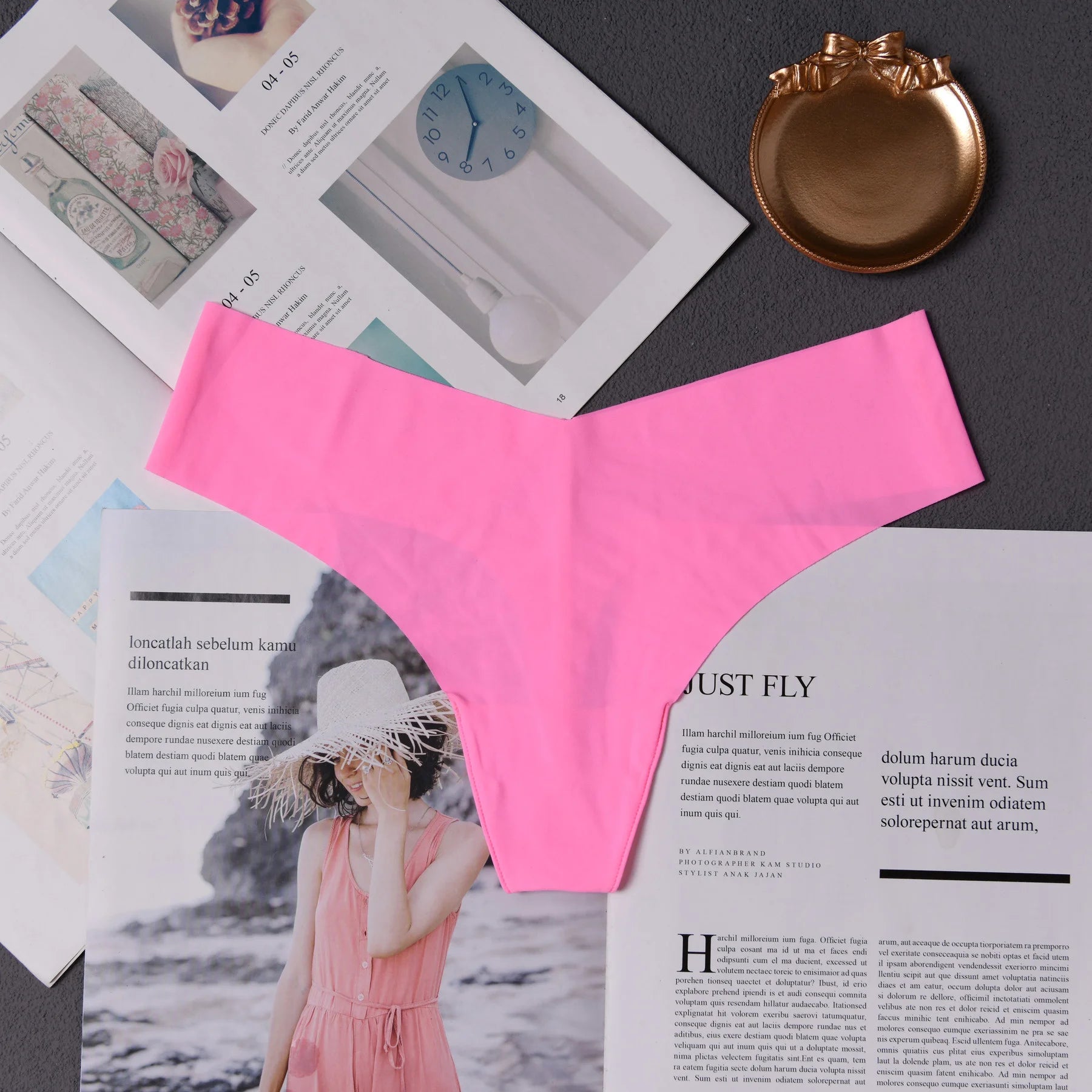 Women’s pink seamless thong underwear for lingerie and intimate wear