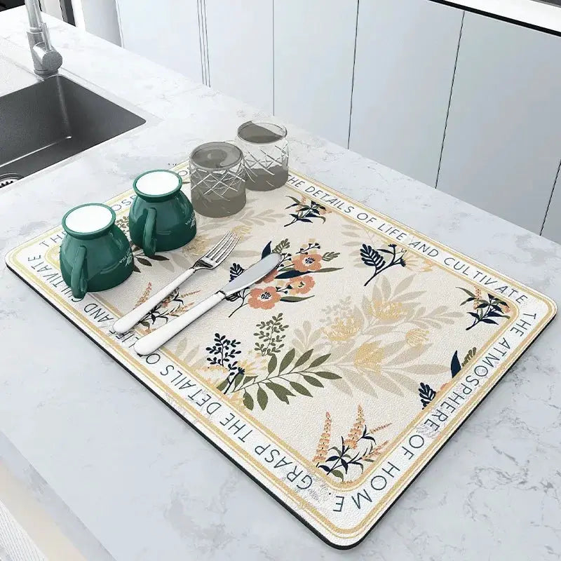 Super Absorbent Anti Slip Kitchen Drying Mat Large Draining Mat Quick Dry For Countertops And Bathroom
