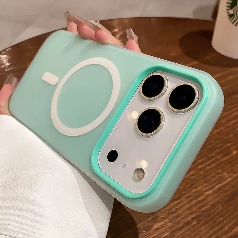 2-in-1 magnetic shockproof MagSafe bumper case in mint green liquid silicone for iPhone