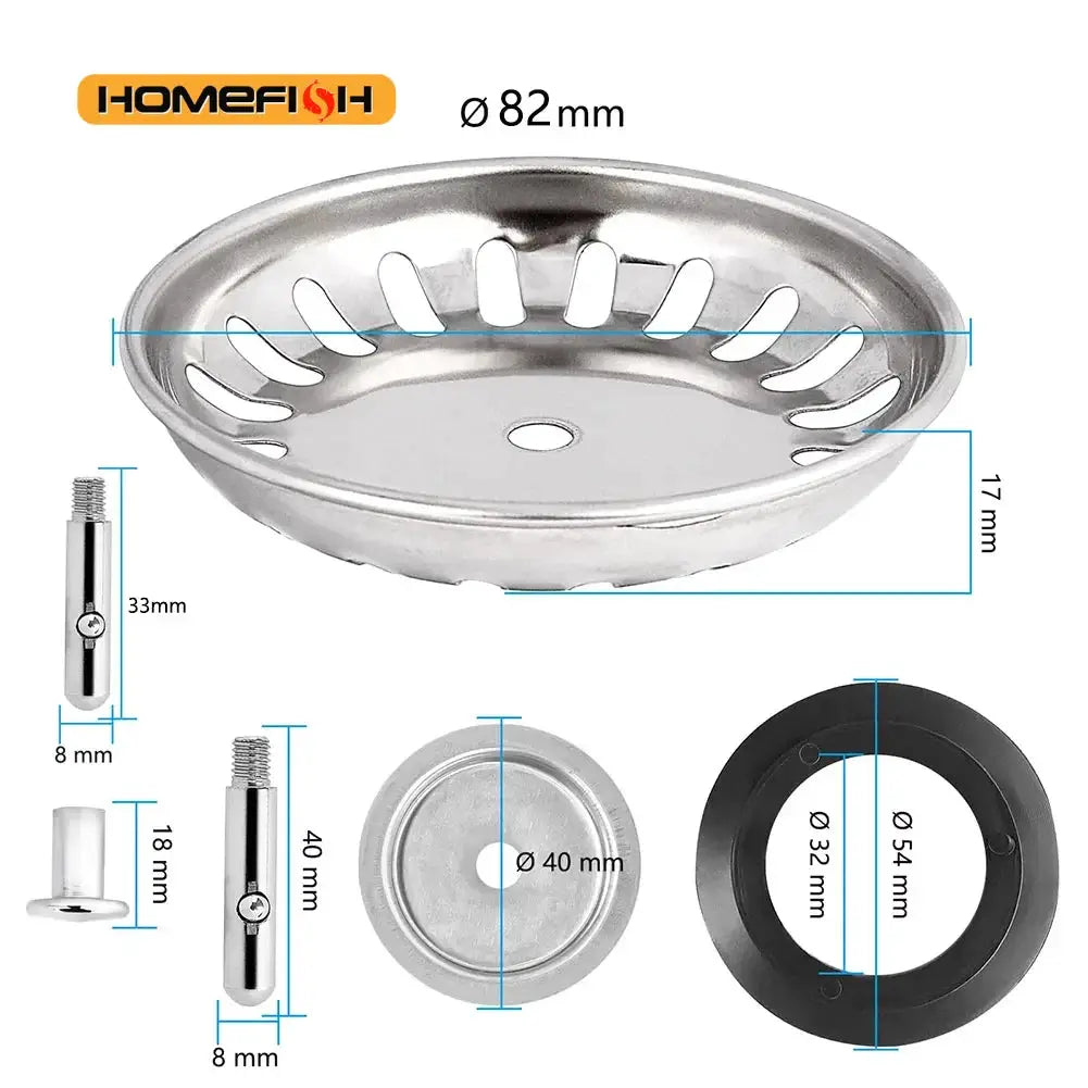 Premium Stainless Steel Kitchen Sink Strainer Waste Plug Replacement Basin Drain Filter 80mm 82mm 84mm with Fixing Pin
