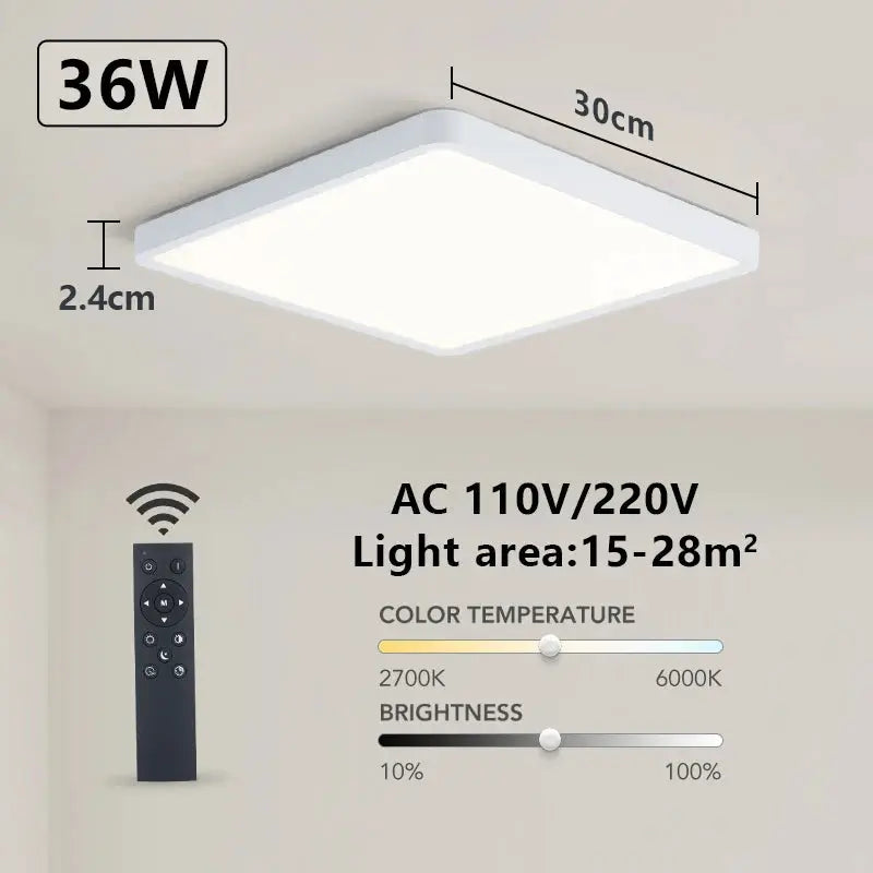 MARPOU Tuya smart LED square ceiling lamp, 36W, remote and voice control, Simples Market