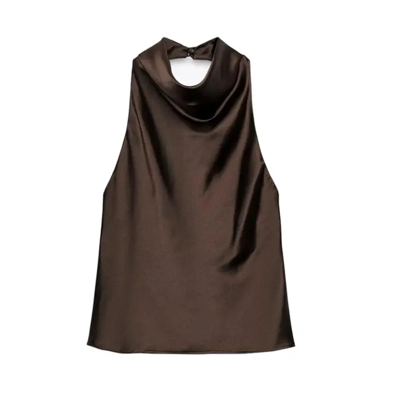 Mujer 2025 Black Satin Halter Top Backless Camisole For Women Off Shoulder Beachwear Summer Top