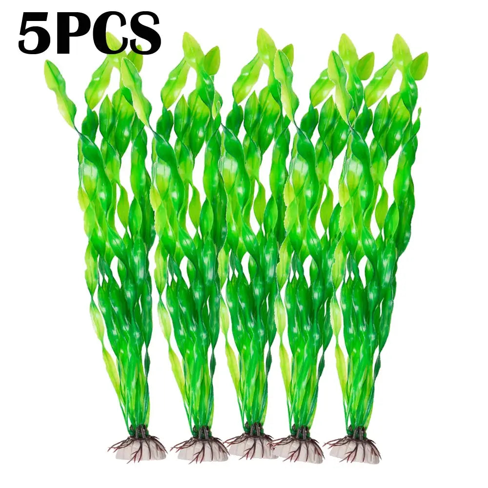 Five Or Ten Pieces Plastic Aquarium Plants Set For Fish Tank Decorations Artificial Seaweed And Water Grass Ceramic Base