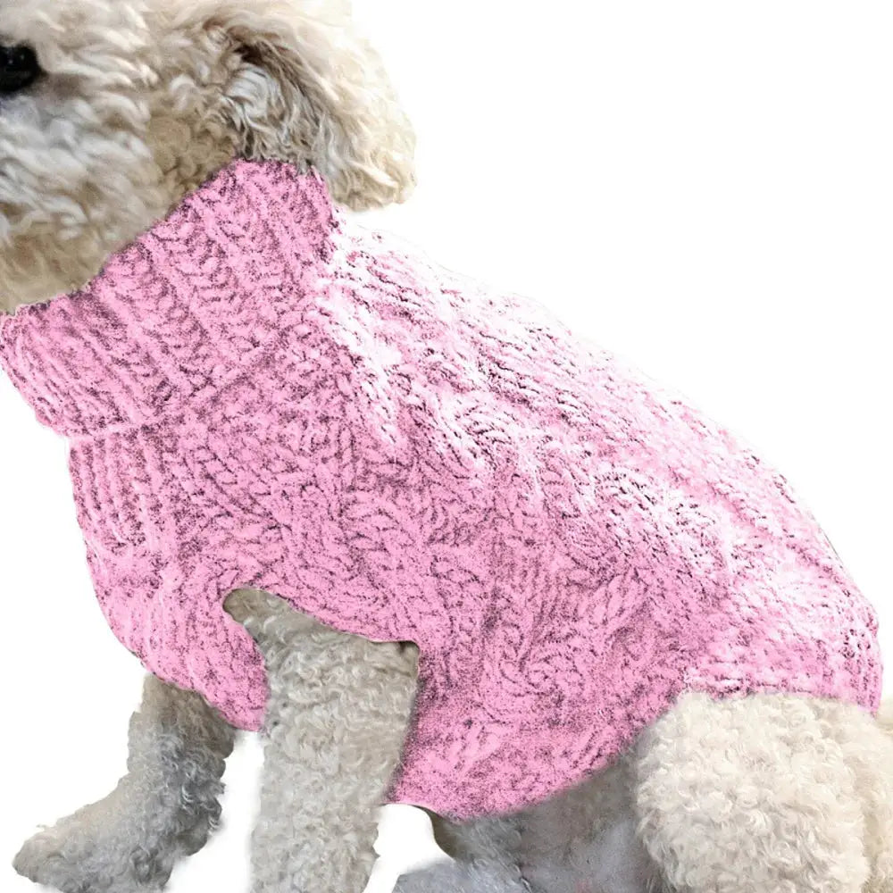 Small Dog Knit Sweater Autumn Winter Solid Color Fried Dough Twists Pattern Warm Cozy Pet Clothing