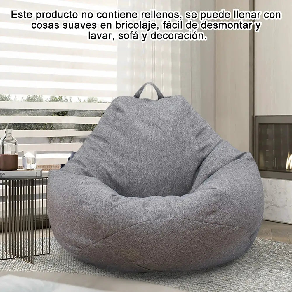 Large gray bean bag cover for adults, soft fabric, ideal for living room and bedroom lounging.