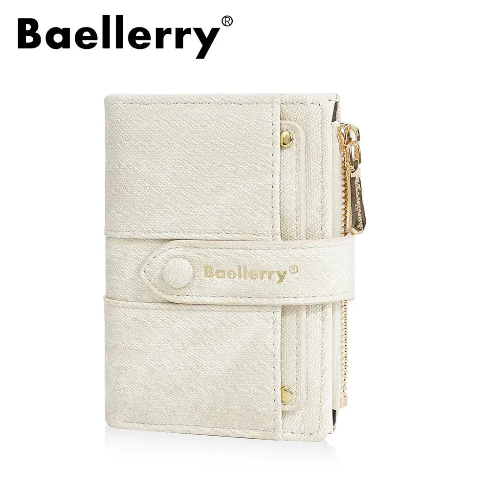 Baellerry beige wallet with zippered coin pocket and detachable card clip