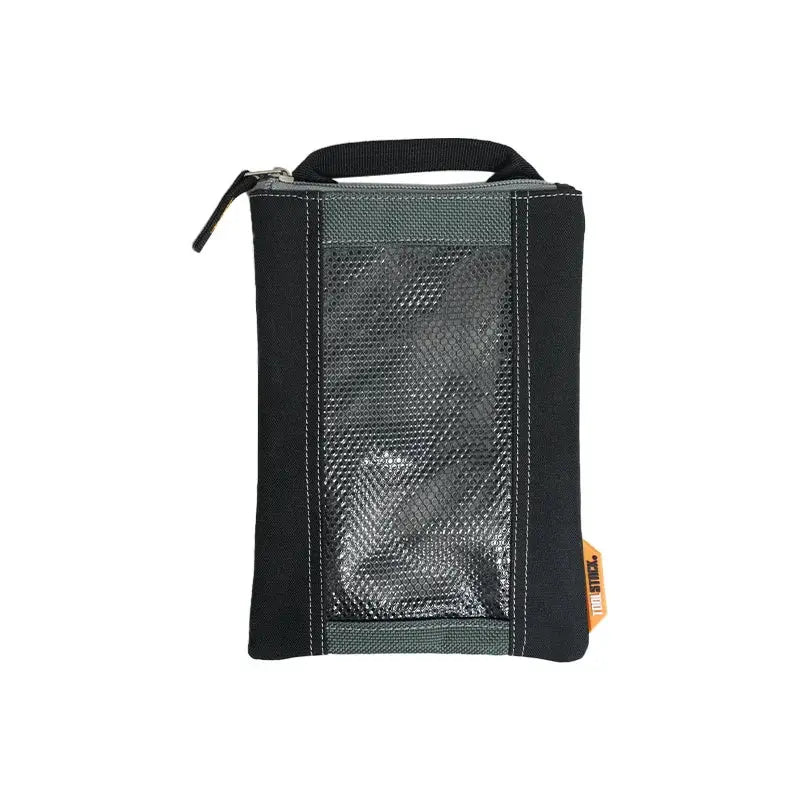 TOOLSTACK 3-pack fastener bags for nails and power tool accessories; black fabric with mesh front and carry handle