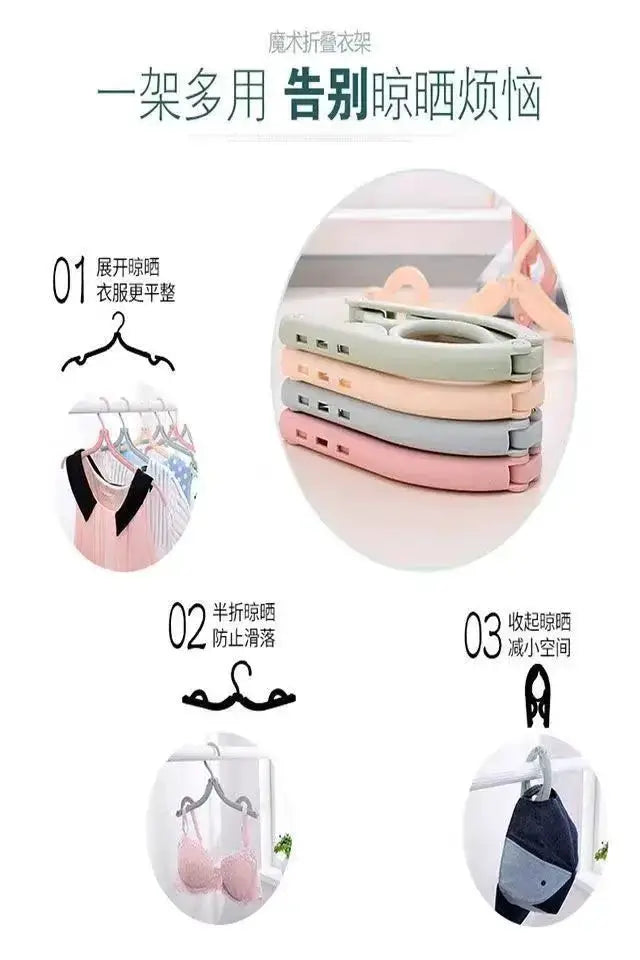 Foldable portable clothes hanger set by Simples Market, 5/10 pieces in pastel colors for travel and home use.