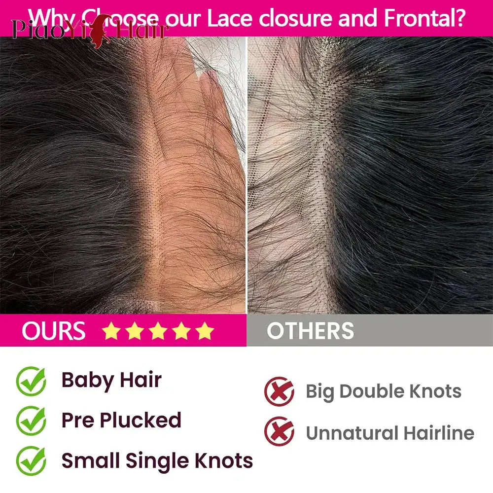 Body Wave Brazilian lace frontal and HD closure hair by Simples Market, preplucked with baby hairs and transparent lace