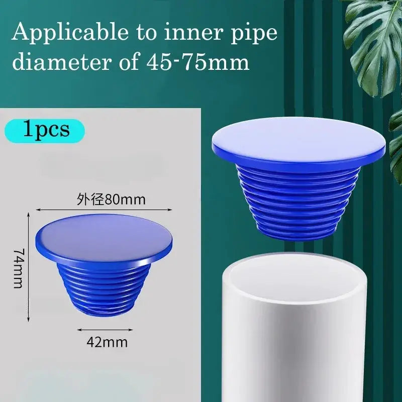 Blue silicone sewer pipe seal plug for floor drain; fits 45–75 mm inner diameter (Simples Market).