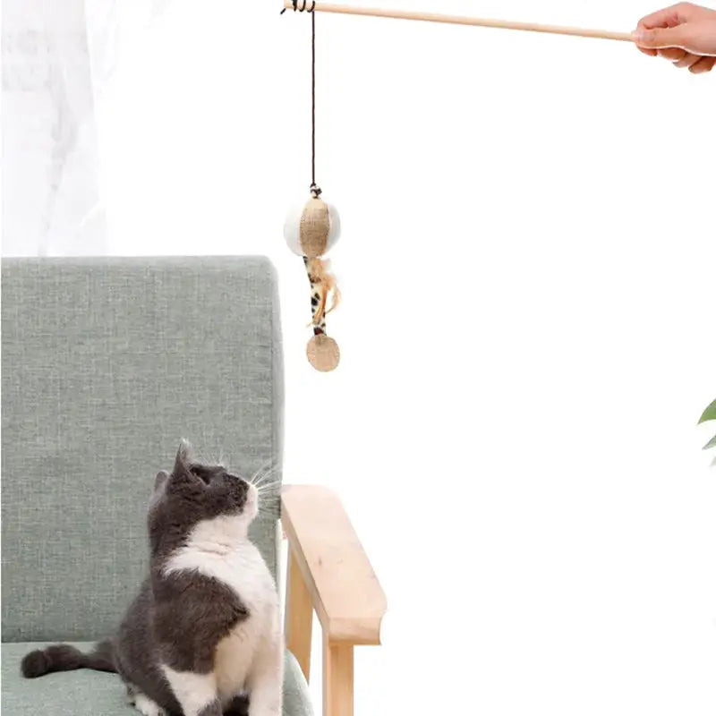 Teaser Feather Cat Wand Toy With Wood Rod Interactive Kitten Toy Colorful Feathers For Exercise And Bonding