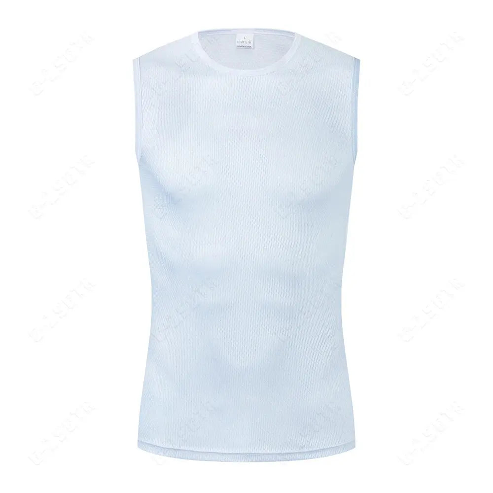Mens Reflective Cycling Base Layer Sleeveless Vest Undershirt Quick Dry White Elasticated Fit Road Bike Jersey